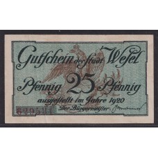 ALEMANIA 1920 BILLETE DE 25 PFENNIG ESTADO DE WESEL